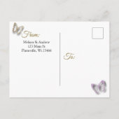 Faire-part de mariage papillon lavande et or (Dos)