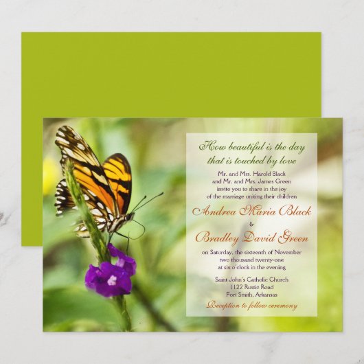 Faire-part de mariage papillon monarque (Devant / Derrière)