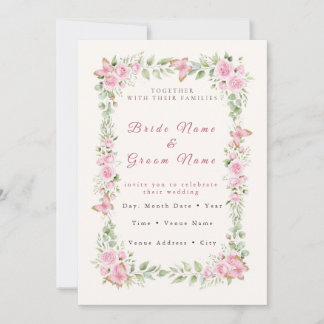 Faire-Part de Mariage Papillon Rose Boho - Aquarel