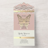 Faire-part de mariage Papillon Rose Doré (À l'intérieur)