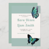 Faire-part de mariage papillon vert (Devant / Derrière)