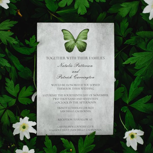 Faire-part de mariage papillon vert