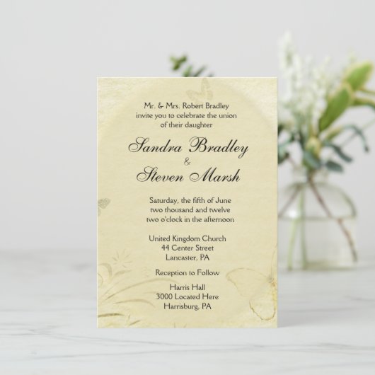 Faire-part de mariage papillon vintage (Debout devant)