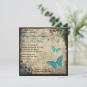Faire-part de mariage papillon Vintage bleu (Debout devant)