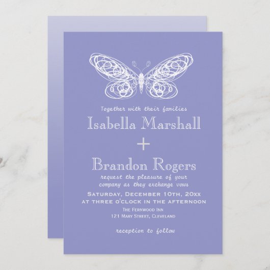 Faire-part de mariage papillon violet (Devant / Derrière)