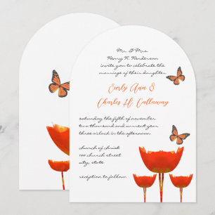 Faire-part de mariage papillons coquelicots orange