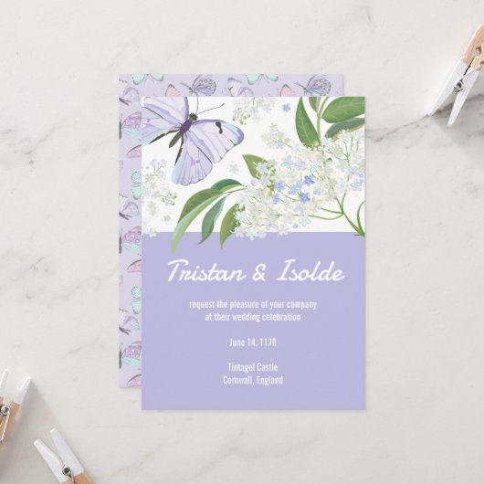 Faire-part de mariage Papillons & Fleur de Sureau (Devant/Arrière en situation)