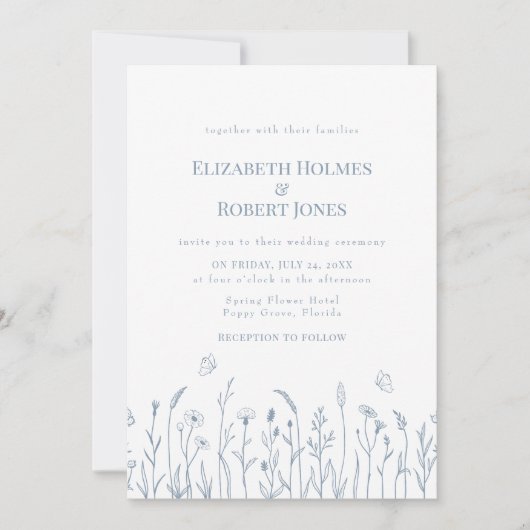 Faire-Part de Mariage Papillons Prairie de Fleurs (Devant)