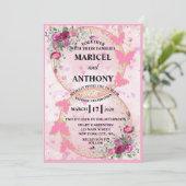 Faire-part de mariage Papillons roses (Debout devant)
