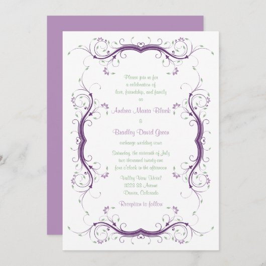 Faire-part de mariage | Parchemin Floral vert pour (Devant / Derrière)