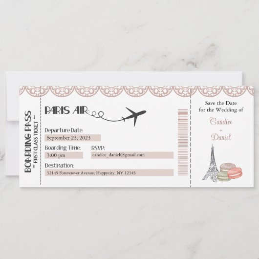 Faire-part de mariage, Paris Boarding Pass (Devant)
