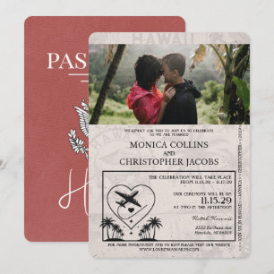 Faire-part de mariage passeport Hawaï Bourgogne cl