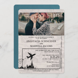 Faire-part de mariage Passeport Pologne turquoise