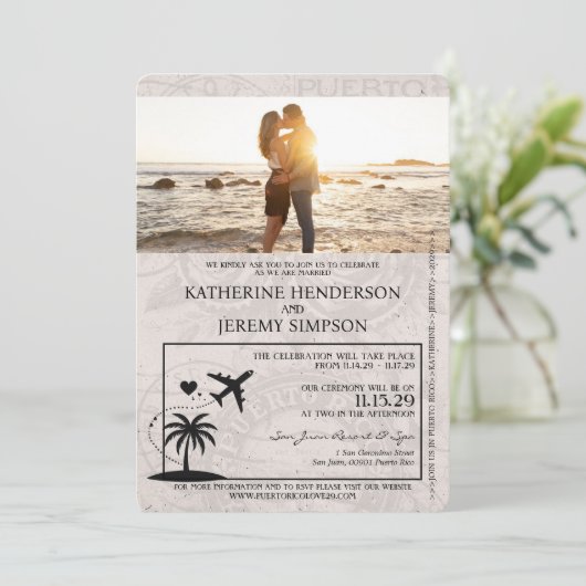 Faire-part de mariage Passeport Porto Rico Vert (Debout devant)