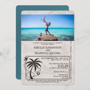 Faire-part de mariage Passport Bahamas turquoise