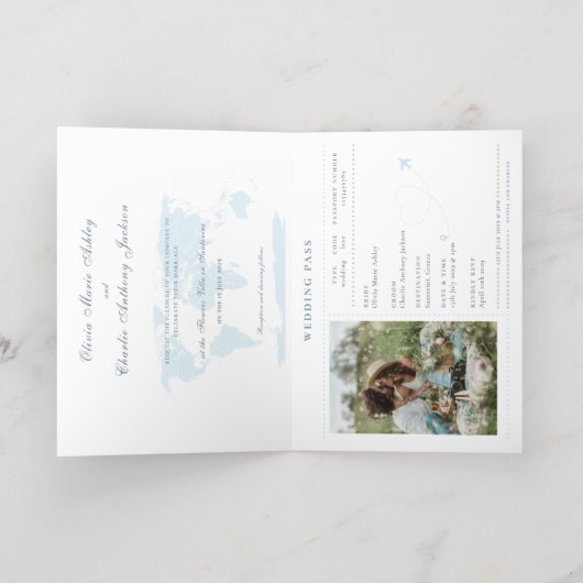 Faire-part de mariage Passport Destination Blue Go (Couchage intérieur)