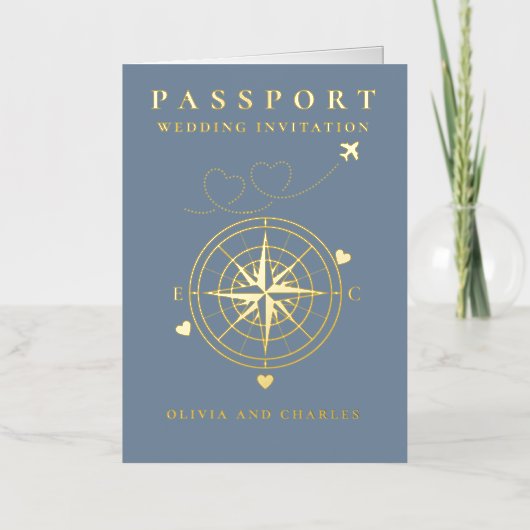 Faire-part de mariage Passport Destination Blue Go (Recto)
