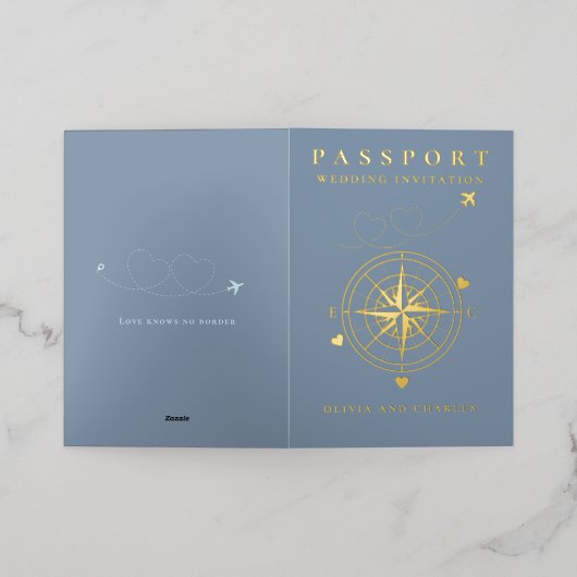 Faire-part de mariage Passport Destination Blue Go (Mise à l'extérieur)