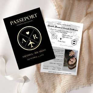 Faire-part de mariage Passport Gold et noir