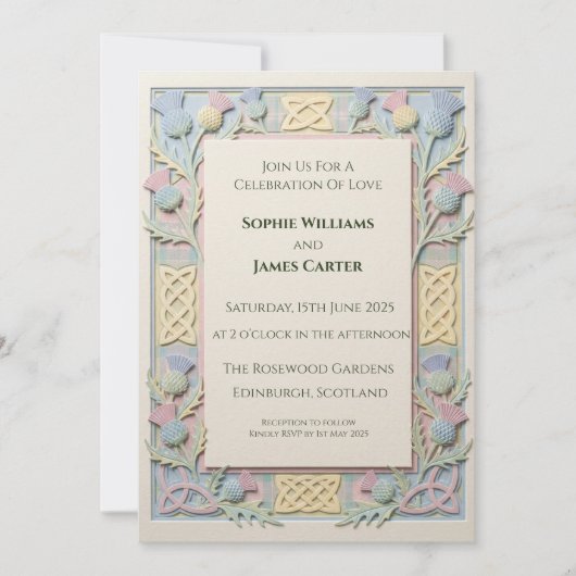 Faire-part de mariage Pastel 3D Celtic Thistle (Devant)