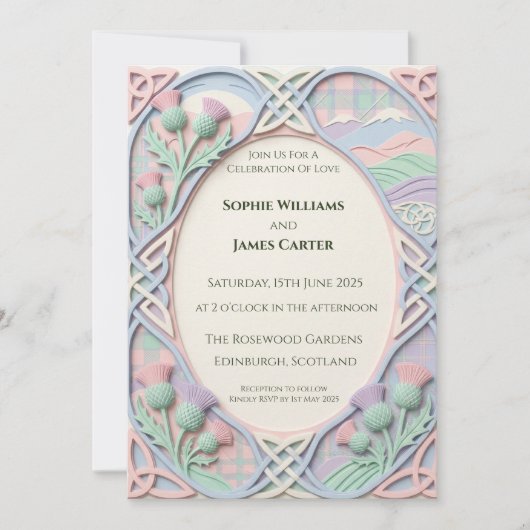 Faire-part de mariage Pastel Celtic Highland (Devant)