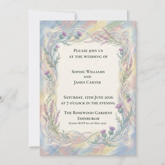 Faire-part de mariage Pastel Celtic Thistle (Devant)