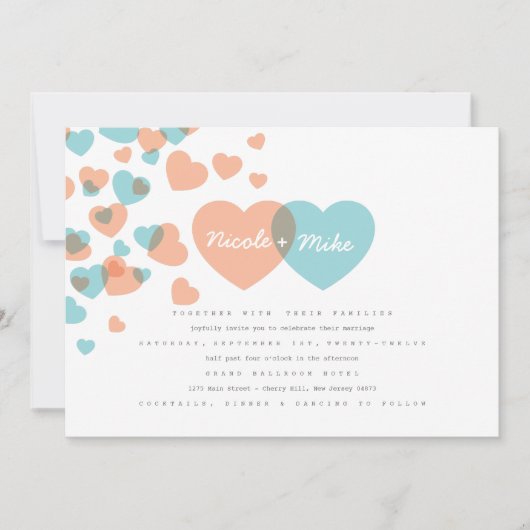 Faire-part de mariage Pastel Hearts (Devant)