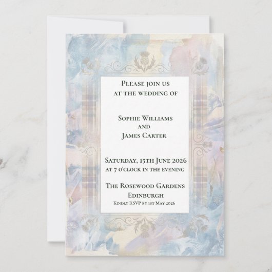 Faire-part de mariage Pastel Tartan Thistle (Devant)
