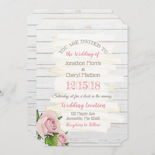 Faire-part de mariage patiné rose bois (Devant / Derrière)