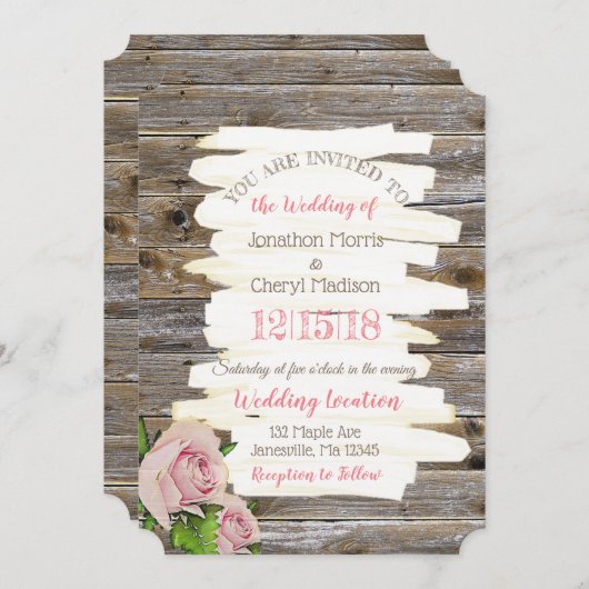 Faire-part de mariage patiné rose bois (Devant / Derrière)