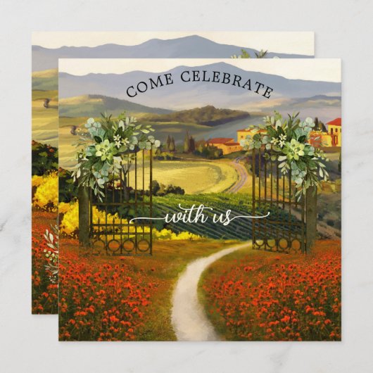 Faire-part de mariage Paysage toscan coloré (Devant / Derrière)
