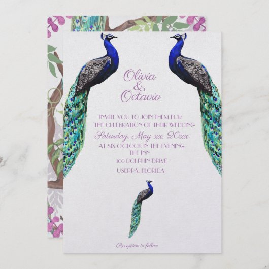 Faire-part de mariage Peacock (Devant / Derrière)