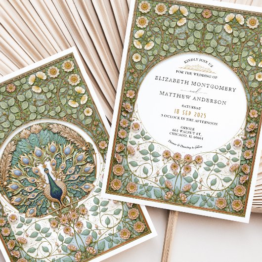 Faire-part de mariage Peacock Art Nouveau vintage