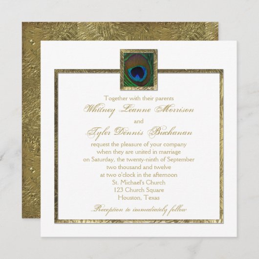 Faire-part de mariage Peacock Blanc et Or (Devant / Derrière)