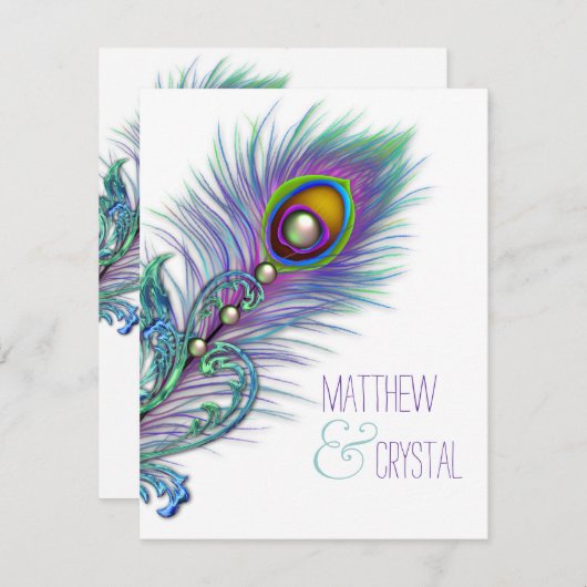 Faire-part de mariage Peacock bleu pourpre et Turq (Devant / Derrière)
