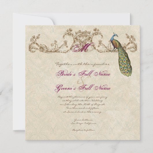 Faire-part de mariage Peacock & Etchs vintage (Devant)