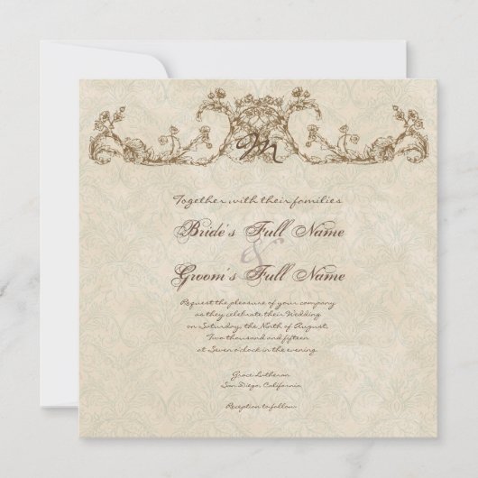 Faire-part de mariage Peacock & Etchs vintage (Devant)