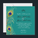 Faire-part de mariage Peacock Feathers<br><div class="desc">C'est une invitation contemporaine et sophistiquée. Doté de plumes Peacock stylisées, de couleur pastel, avec votre choix de couleur arrière - plan, montrées ici en bleu foncé paon. Également disponible dans une version couleur personnalisée où vous pouvez mettre n'importe quelle couleur où la couleur arrière - plan est maintenant. Pendant...</div>