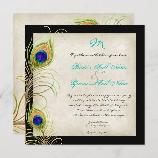 Faire-part de mariage Peacock Feathers (Devant / Derrière)