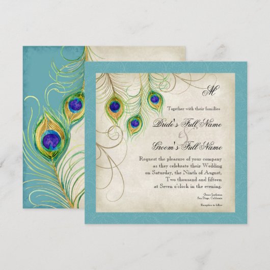 Faire-part de mariage Peacock Feathers (Devant / Derrière)
