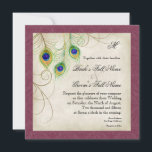 Faire-part de mariage Peacock Feathers<br><div class="desc">C'est une invitation contemporaine et sophistiquée. Doté de plumes Peacock stylisées,  de couleur pastel,  sur une dentelle peinte à la main et arrière - plan parchemin avec votre choix de couleur de bordure arrière - plan,  montré ici dans le vin. VOUS POURREZ ÉGALEMENT PROFITER :</div>