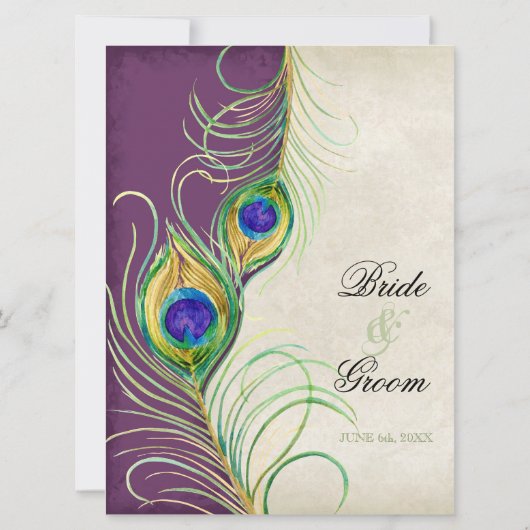 Faire-part de mariage Peacock Feathers (Dos)