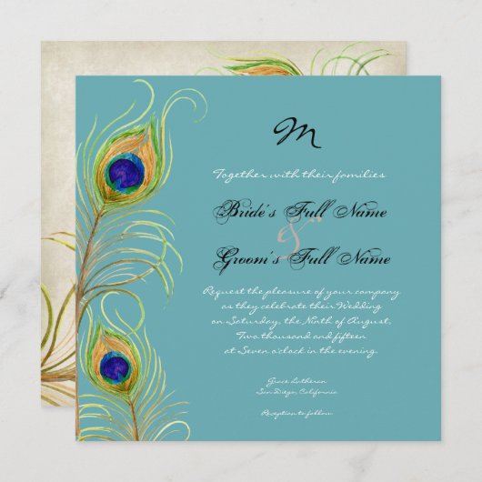 Faire-part de mariage Peacock Feathers (Devant / Derrière)