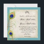 Faire-part de mariage Peacock Feathers<br><div class="desc">C'est une invitation contemporaine et sophistiquée. Doté de plumes Peacock stylisées, de couleur pastel, avec votre choix de couleur arrière - plan, montrées ici en bleu paon. Également disponible dans une version couleur personnalisée où vous pouvez mettre n'importe quelle couleur où la couleur arrière - plan est maintenant. Pendant la...</div>
