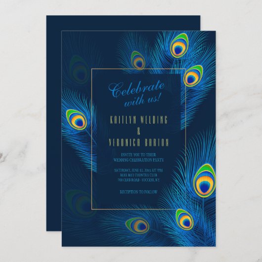 Faire-part de mariage Peacock Feathers (Devant / Derrière)