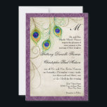 Faire-part de mariage Peacock Feathers<br><div class="desc">C'est une invitation contemporaine et sophistiquée. Doté de plumes Peacock stylisées,  de couleur pastel,  sur une dentelle peinte à la main et arrière - plan parchemin avec votre choix de couleur de bordure arrière - plan,  montré ici en violet paon. VOUS POURREZ ÉGALEMENT PROFITER :</div>