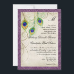 Faire-part de mariage Peacock Feathers<br><div class="desc">C'est une invitation contemporaine et sophistiquée. Doté de plumes Peacock stylisées,  de couleur pastel,  sur une dentelle peinte à la main et arrière - plan parchemin avec votre choix de couleur de bordure arrière - plan,  montré ici en violet paon. VOUS POURREZ ÉGALEMENT PROFITER :</div>