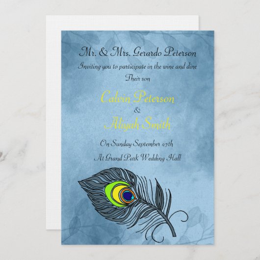 Faire-part de mariage Peacock Feathers (Devant / Derrière)