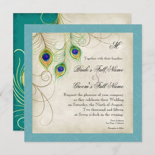 Faire-part de mariage Peacock Feathers (Devant / Derrière)