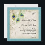Faire-part de mariage Peacock Feathers<br><div class="desc">C'est une invitation contemporaine et sophistiquée. Doté de plumes Peacock stylisées, de couleur pastel, sur une dentelle peinte à la main et arrière - plan parchemin avec votre choix de couleur de bordure arrière - plan, montré ici en bleu turquoise paon. VOUS POURRIEZ AUSSI PROFITER : Tous les articles disponibles...</div>
